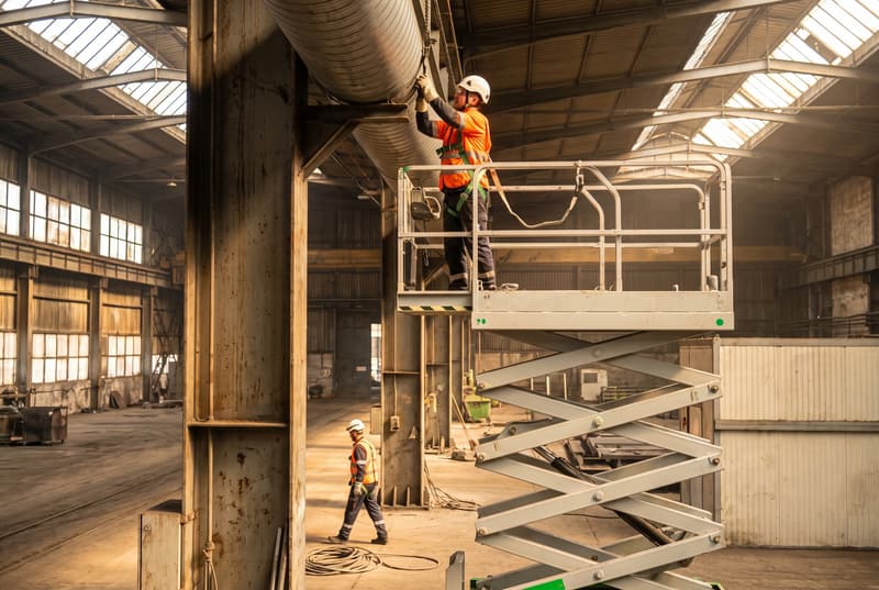 Lucrare la înălțime cu nacelă, ilustrativ pentru zona Slatina (imagine generată cu AI)